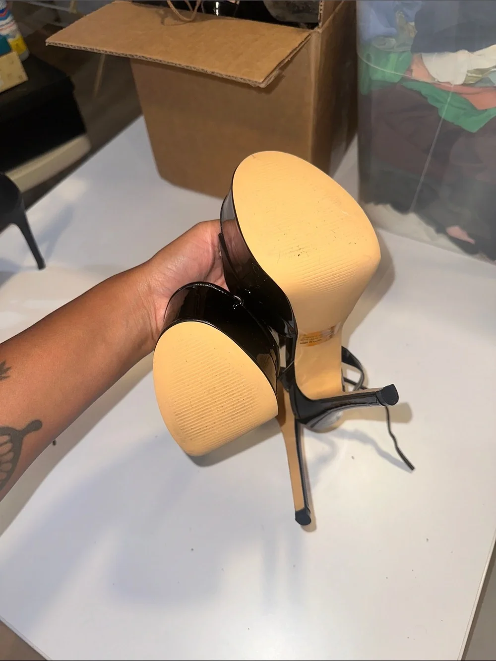 EGO Black Patent Platform Ankle-Strap Heels